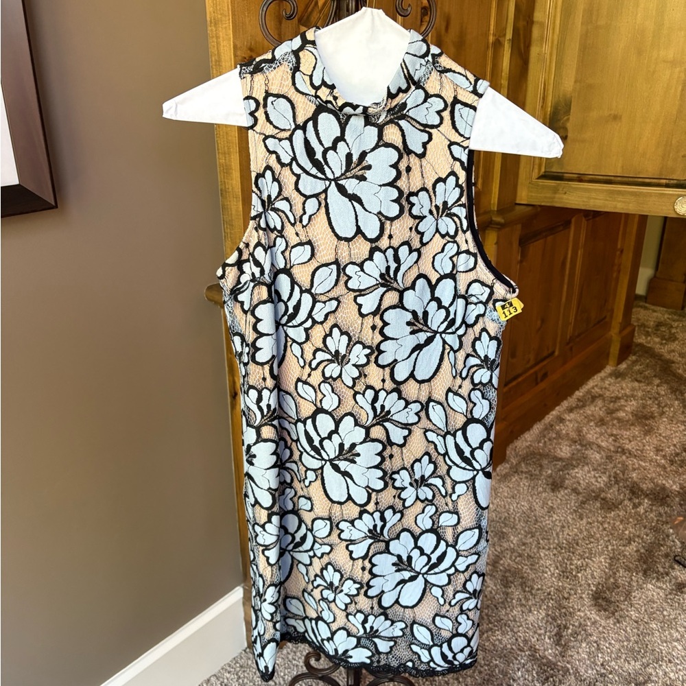 Tracy Reese Black and White Sheath Dress Mock Neck Halter
